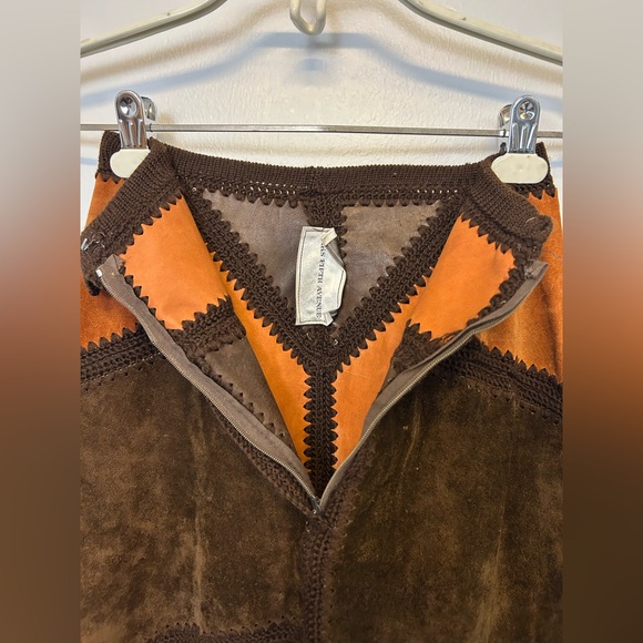 VTG 70s Saks Fifth Avenue Patchwork Suede Maxi Skirt Boho Hippie Chevron Small - Picture 14 of 16